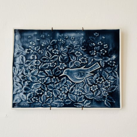【Gunvor Olin-Gronqvist】青い鳥の陶板《Arabia 》