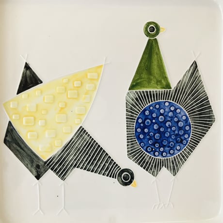 【Sylvia leuchovius 】２羽の鳥の大きなスクエア陶板《Rörstrand》