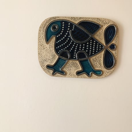 【Mari Simmulson】ブルーの鳥の陶板《Upsala Ekeby》