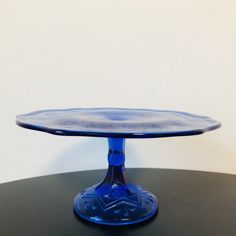 ヴィンテージ クリスタルケーキスタンド ヴィンテージ プレスガラス 脚付きケーキスタンド 18cm