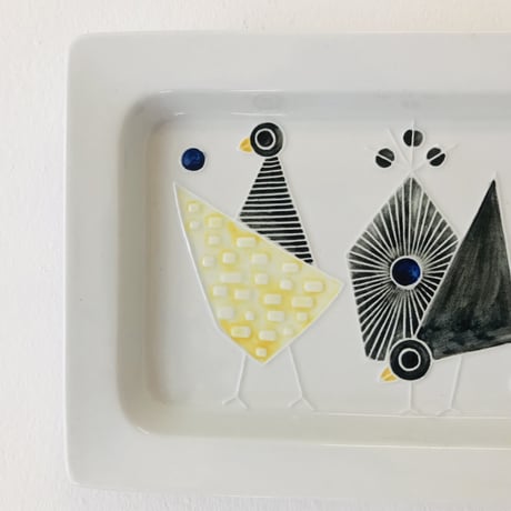 【Sylvia leuchovius 】３羽の鳥の長方形陶板《Rörstrand》