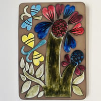 【 Mari Simmulson】お花と蝶の陶板《Upsala　Ekeby》