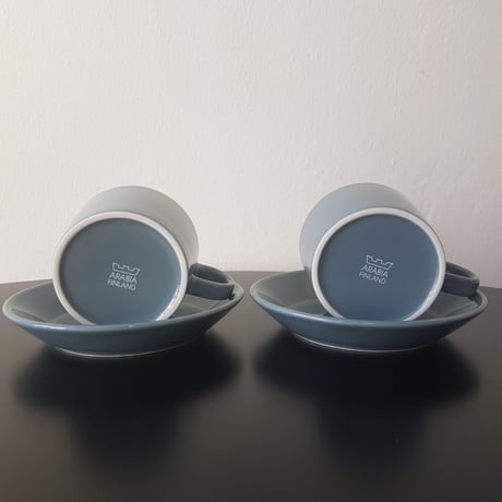 《ARABIA》Teema コーヒーカップ＆ソーサー　２客セット　 グレー【廃盤色】ARABIA  FINLAND　ロゴ