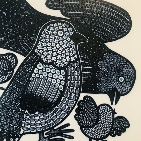 【Raija Uosikkinen 】４羽の鳥の陶板《Arabia 》