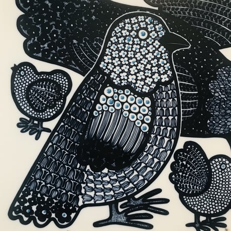 【Raija Uosikkinen 】４羽の鳥の陶板《Arabia 》