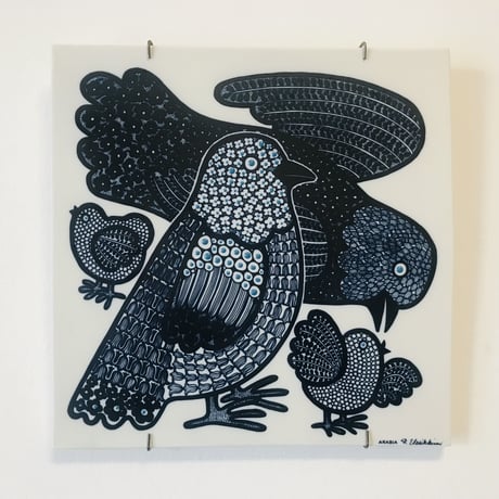 【Raija Uosikkinen 】４羽の鳥の陶板《Arabia 》