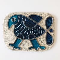 【Mari Simmulson】ブルーの鳥の陶板《Upsala Ekeby》