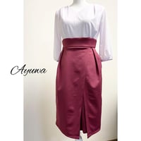 【ライトパープル×くすみレッド】ルイワンピース（重ねスカート ストレッチ ワンピース）