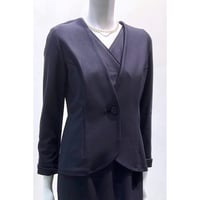 【ネイビー】ストレッチ ボタン付き ノーカラー ジャケット