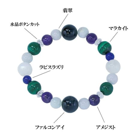 厄除けブレスレット HL-2389【パワーストーン 魔除け 厄除け 浄化 開運 ブレスレット 天然石 ファルコンアイ マラカイト ムーンストーン アメジスト 翡翠 ラピスラズリ 水晶】