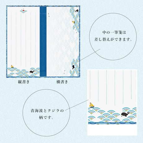 komon+ 青海波クジラ一筆箋とぽっちセット　2759【一筆箋 ポチ袋 祝い 縁起柄 お年玉 青海波 ノート 文具 おしゃれ かわいい 日本 伝統 和 】