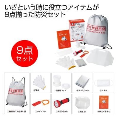 【送料無料】 備えて安心防災9点セット  防災グッズ 防災セット 防災リュック 避難リュック 避難グッズ 1人用 災害対策 防災用品 避難用品 持ち出し 袋 安全 簡易 緊急時 保管
