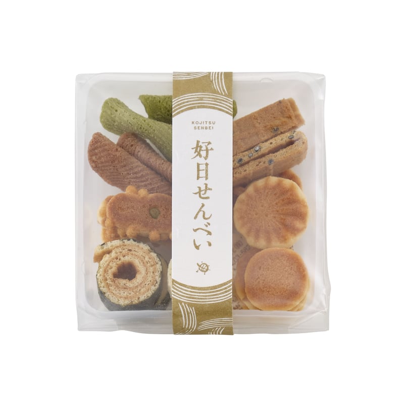 瓦せんべい18枚 × 好日せんべい4種1列 × 咲咲もなか4個