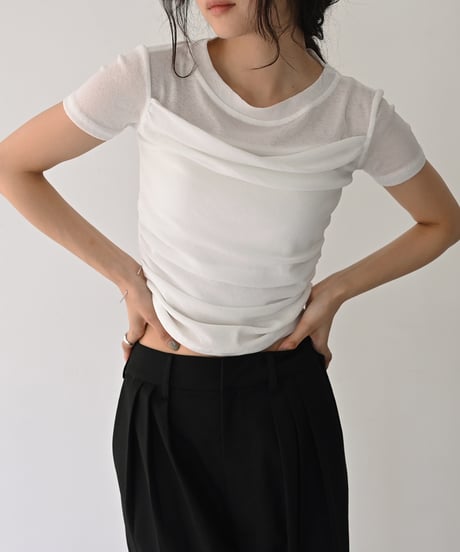Tuck Drape Sheer Tops t1911-545