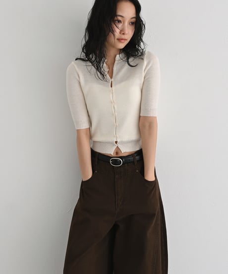 Half Sleeve Sheer Rib Knit Cardigan t1911-505