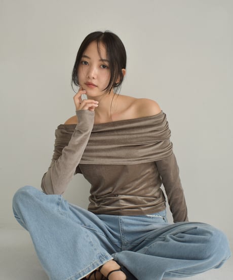 Sheer Velor Offshoulder Tops t1911-312