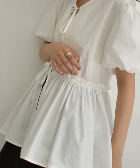 Front Ribbon Puffsleeve Blouse t1911-359