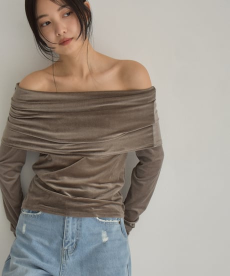 Sheer Velor Offshoulder Tops t1911-312
