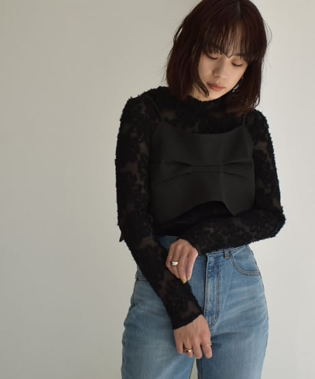 Sheer Flower Jacquard Tops t1911-179