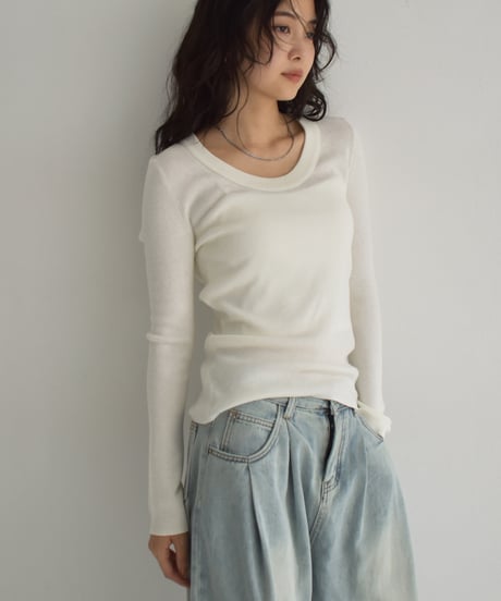 UNeck Rib Knit Tops t1911-437