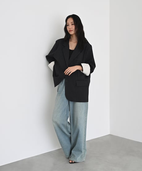Over Size Stripe Jacket (Dark gray）t1911-517