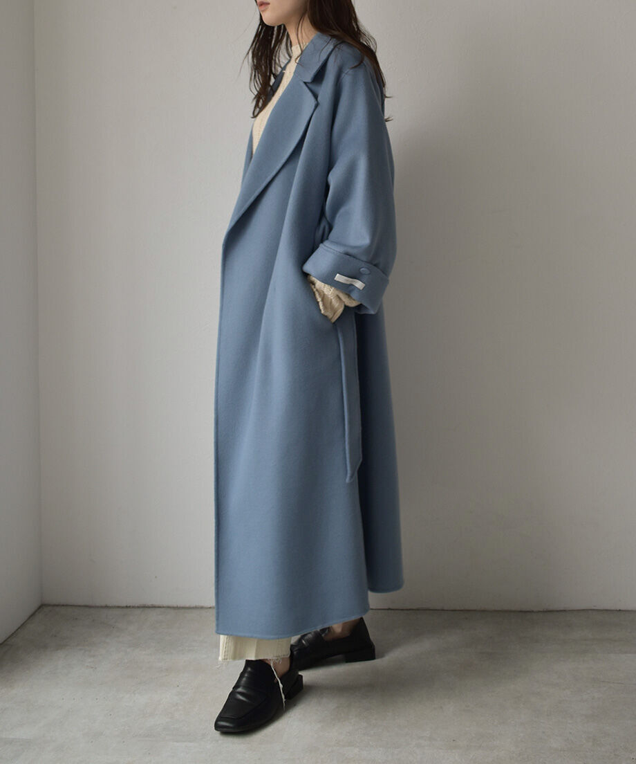 cizatto Wool Gown Coat くすみブルー リバー仕立て