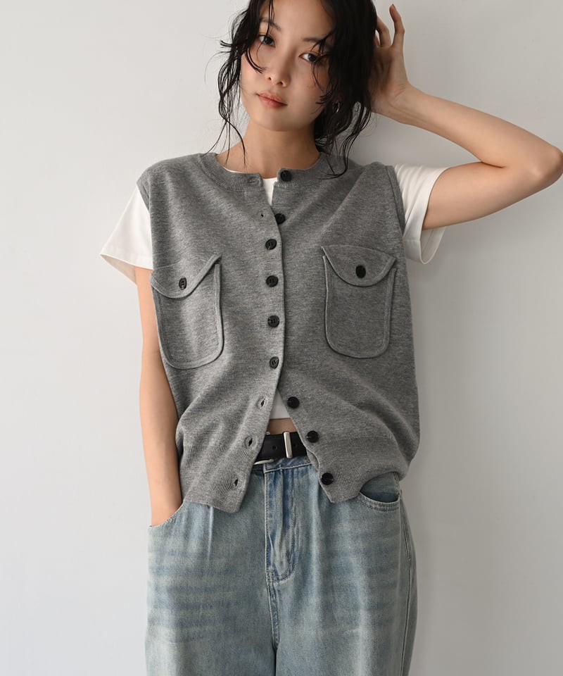 Pocket Knit Vest t1911-527 | cizatto
