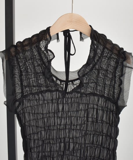 Sheer Shirring Nosleeve Tops t1911-377