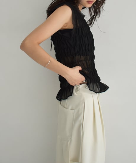 Sheer Shirring Nosleeve Tops t1911-377