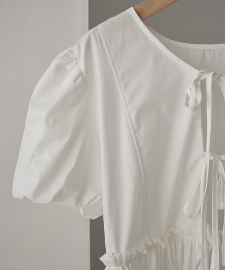 Front Ribbon Puffsleeve Blouse t1911-359