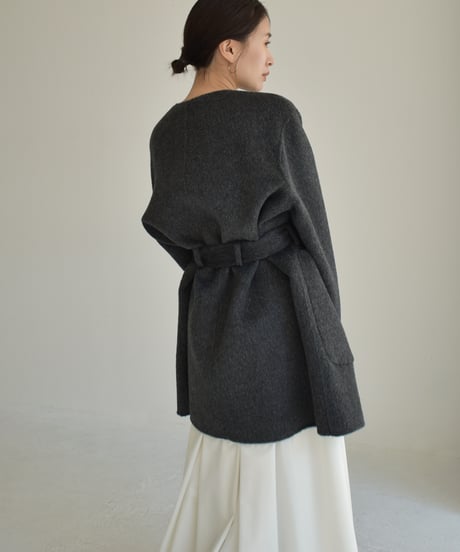 Wool Nocollar Midi Coat ⅽ1911-35