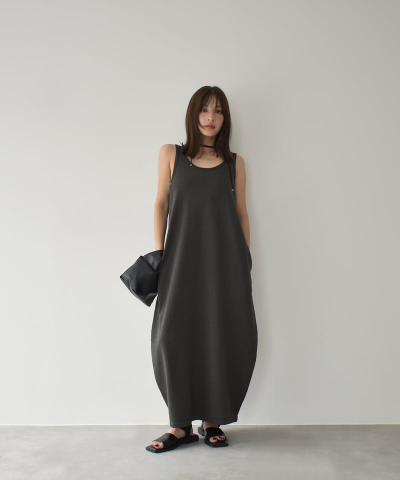 Cocoon Silhouette Knit Onepiece (Charcoal) op-0