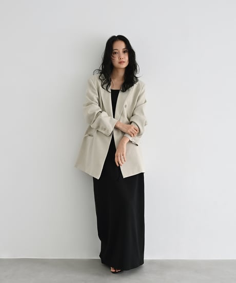 Linen Mix Double Breasted Jacket（Light beige） t1911-518