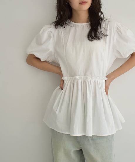 Front Ribbon Puffsleeve Blouse t1911-359