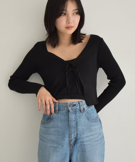 Rib Knit Ribbon Cardigan t1911-269