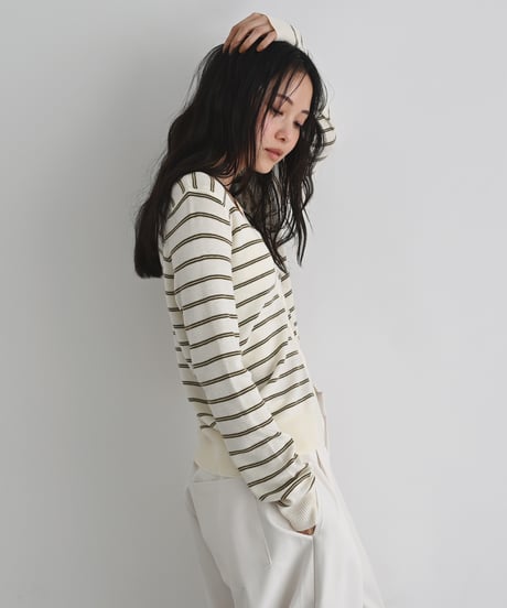 Key Neck Border Knit Cardigan t1911-515