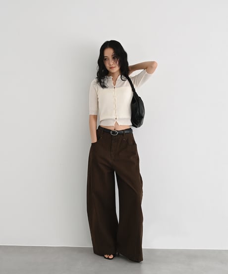 Half Sleeve Sheer Rib Knit Cardigan t1911-505