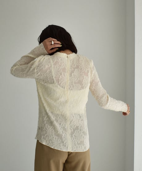 Sheer Flower Jacquard Tops t1911-179