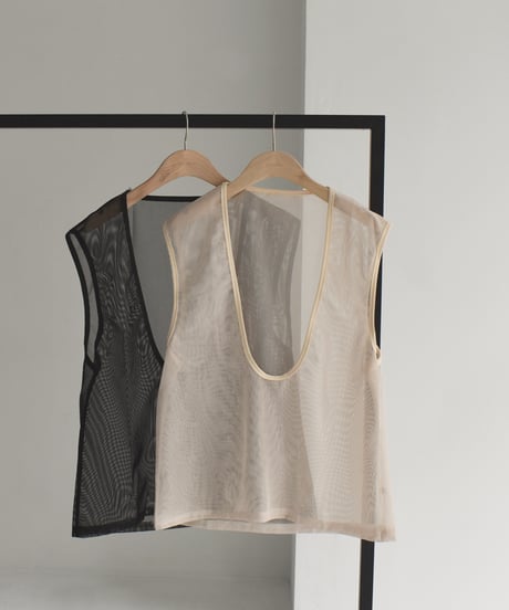 Piping Mesh Uneck Tops t1911-247