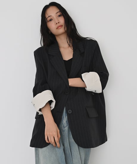 Over Size Stripe Jacket (Dark gray）t1911-517