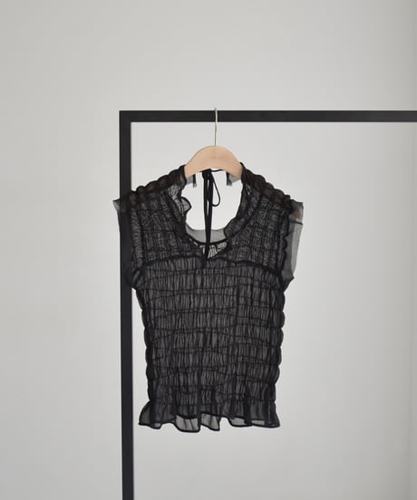 Sheer Shirring Nosleeve Tops t1911-377