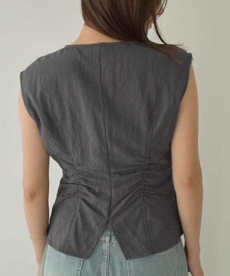 Shirring Waist Front Button Vest t1911-429