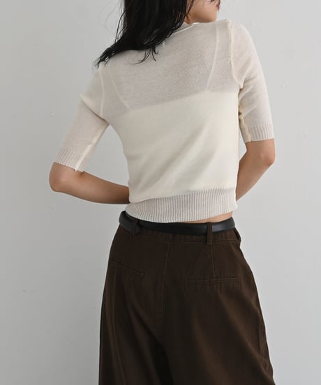 Half Sleeve Sheer Rib Knit Cardigan t1911-505