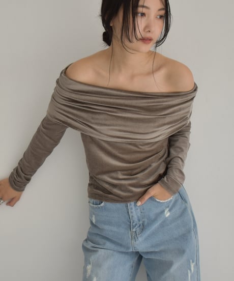 Sheer Velor Offshoulder Tops t1911-312