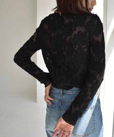 Sheer Flower Jacquard Tops t1911-179