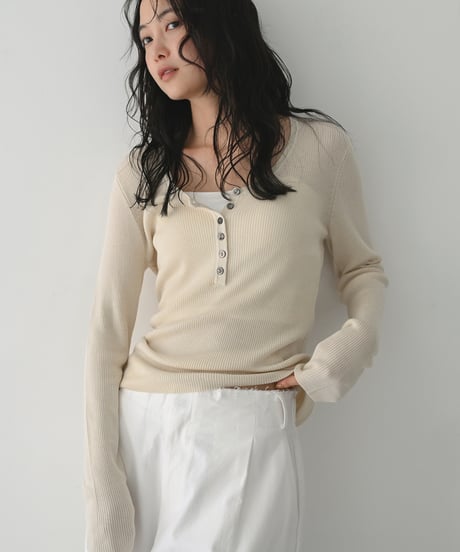 Henry Uneck Rib Knit Tops t1911-504