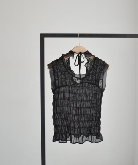 Sheer Shirring Nosleeve Tops t1911-377