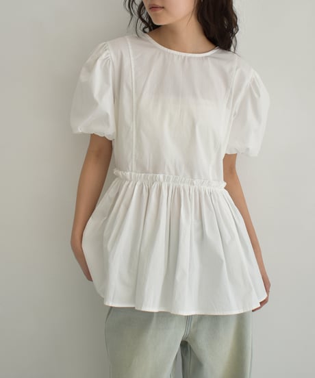 Front Ribbon Puffsleeve Blouse t1911-359