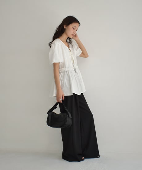 Front Ribbon Puffsleeve Blouse t1911-359