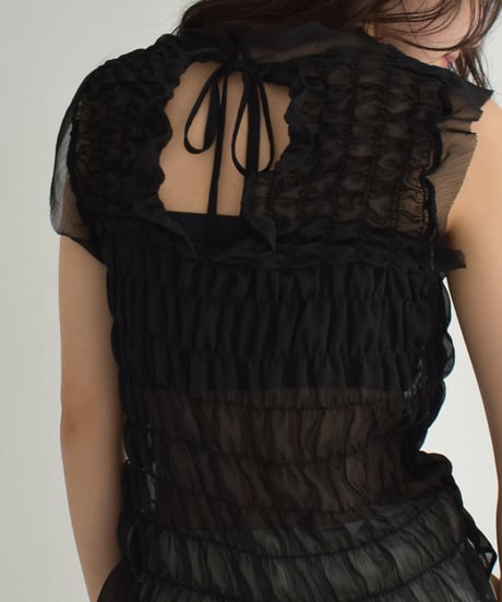 Sheer Shirring Nosleeve Tops t1911-377